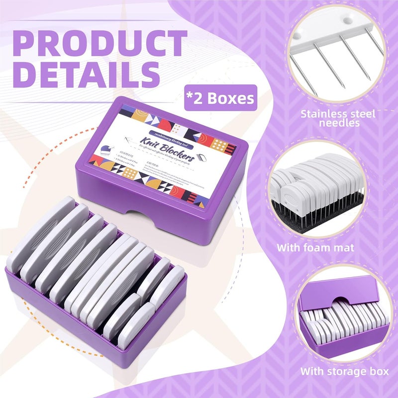 Opstin 2 Boxes Knit Blocking Pins Kit for Knitting & Crochet Projects, Knit Blockers, Blocking Combs,Knitting Block Pins for Blocking Mats, Crochet Blocking Pin - Image 3
